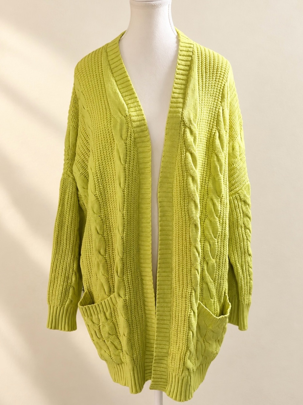 Pink Lily Lime Green Oversized Cable Knit Cardigan Size S - Picture 2 of 6